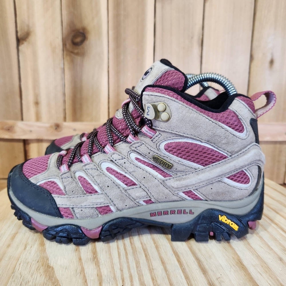 Merrell Moab 2 Mid Waterproof Shoes Womens 6.5 Pink Suede Hiking Vibram Sneakers